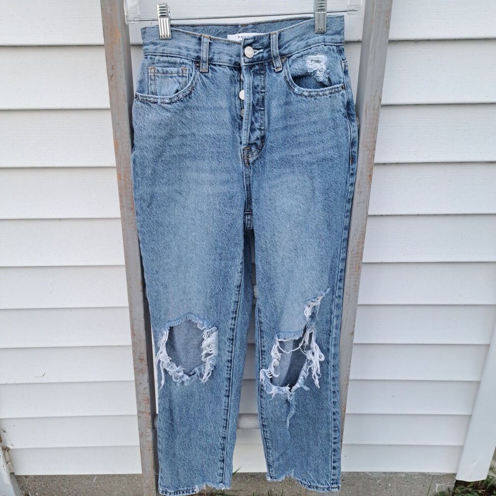 Pacsun Size 24/0 High Rise Straight Denim Blue Jean Distressed Medium Wash
